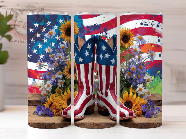 Patriotic Cowgirl American Flag Tumbler Wrap, American Flag Tumbler, Patriotic Western Tumbler, 20oz Tumbler Sublimation, USA Cowgirl Design, Digital Tumbler Wrap, Country Girl Tumbler Sublimation Lara' s Designs 