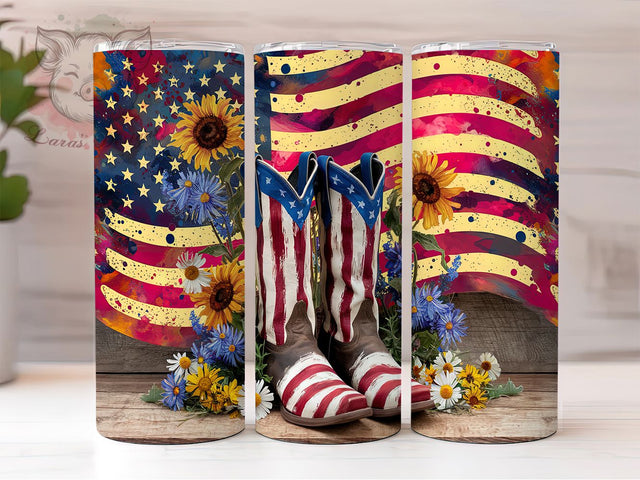 Patriotic Cowgirl American Flag Tumbler Wrap, American Flag Tumbler, Patriotic Western Tumbler, 20oz Tumbler Sublimation, USA Cowgirl Design, Digital Tumbler Wrap, Country Girl Tumbler Sublimation Lara' s Designs 