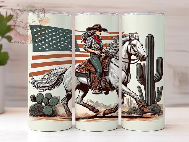 Patriotic Cowgirl American Western 20oz Tumbler Png, Straight & Tapered Tumbler Png, 4th of July Tumbler Png, Digital Download PNG Sublimation Lara' s Designs 