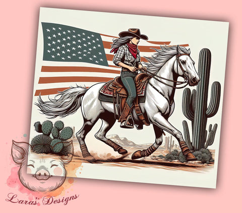 Patriotic Cowgirl American Western 20oz Tumbler Png, Straight & Tapered Tumbler Png, 4th of July Tumbler Png, Digital Download PNG Sublimation Lara' s Designs 