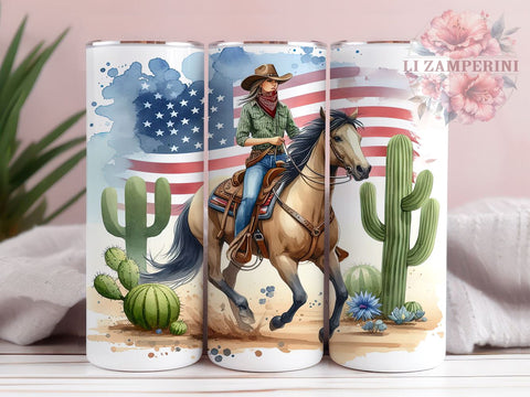 Patriotic Cowgirl American Western 20oz Tumbler Wrap PNG, Patriotic Cowgirl Tumbler Png, Straight & Tapered Tumbler Wrap, Instant Digital Download Sublimation Li Zamperini 