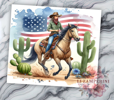 Patriotic Cowgirl American Western 20oz Tumbler Wrap PNG, Patriotic Cowgirl Tumbler Png, Straight & Tapered Tumbler Wrap, Instant Digital Download Sublimation Li Zamperini 