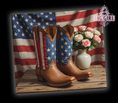 Patriotic Cowgirl Boots 20oz Tumbler, American Flag Design, 20oz Tumbler Wrap, Western Decor, Country Girl Gift, Patriotic Tumbler, Custom Drinkware Sublimation SvggirlplusArt 