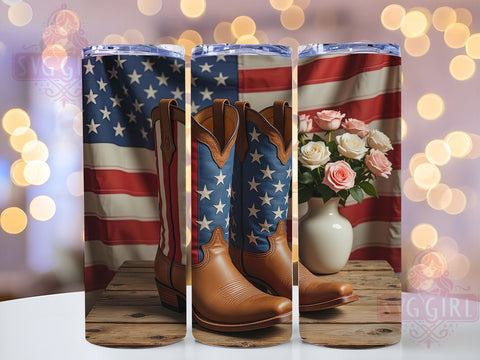 Patriotic Cowgirl Boots 20oz Tumbler, American Flag Design, 20oz Tumbler Wrap, Western Decor, Country Girl Gift, Patriotic Tumbler, Custom Drinkware Sublimation SvggirlplusArt 