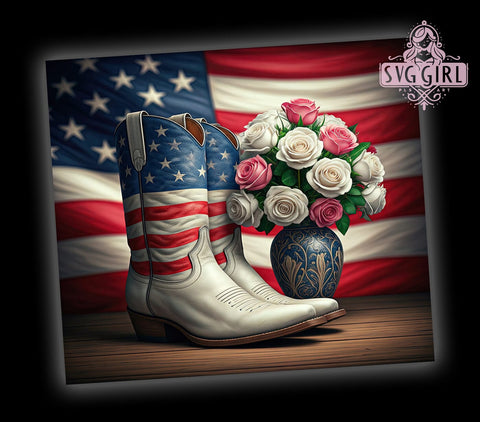 Patriotic Cowgirl Boots 20oz Tumbler, American Flag Design, 20oz Tumbler Wrap, Western Decor, Country Girl Gift, Patriotic Tumbler, Custom Drinkware Sublimation SvggirlplusArt 