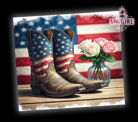 Patriotic Cowgirl Boots 20oz Tumbler, American Flag Design, 20oz Tumbler Wrap, Western Decor, Country Girl Gift, Patriotic Tumbler, Custom Drinkware Sublimation SvggirlplusArt 