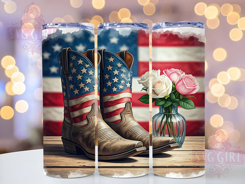Patriotic Cowgirl Boots 20oz Tumbler, American Flag Design, 20oz Tumbler Wrap, Western Decor, Country Girl Gift, Patriotic Tumbler, Custom Drinkware Sublimation SvggirlplusArt 