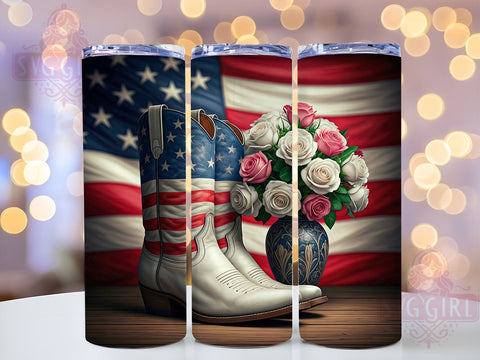 Patriotic Cowgirl Boots 20oz Tumbler, American Flag Design, 20oz Tumbler Wrap, Western Decor, Country Girl Gift, Patriotic Tumbler, Custom Drinkware Sublimation SvggirlplusArt 