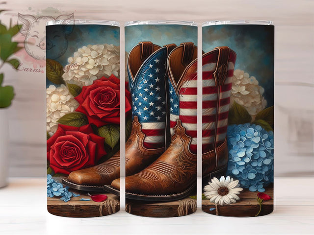 Patriotic Cowgirl Boots 20oz Tumbler, American Flag Tumbler, Patriotic Boots Tumbler, 4th of July Tumbler, USA Tumbler Wrap, Western Tumbler Design, Sublimation Cowgirl Tumbler Sublimation Lara' s Designs 