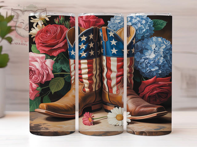 Patriotic Cowgirl Boots 20oz Tumbler, American Flag Tumbler, Patriotic Boots Tumbler, 4th of July Tumbler, USA Tumbler Wrap, Western Tumbler Design, Sublimation Cowgirl Tumbler Sublimation Lara' s Designs 