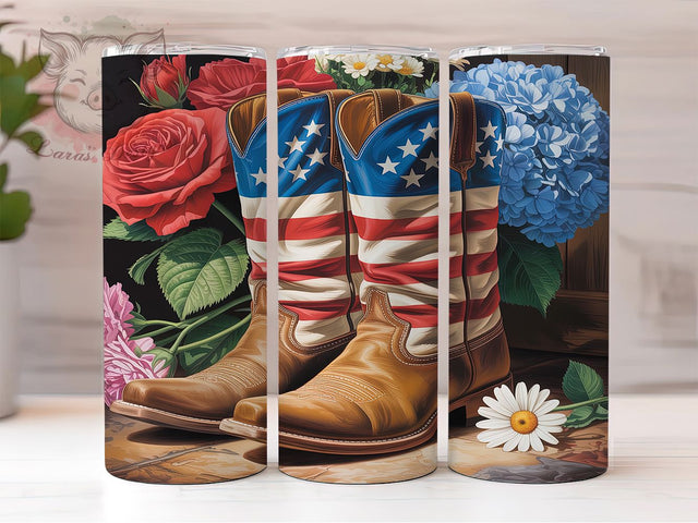 Patriotic Cowgirl Boots 20oz Tumbler, American Flag Tumbler, Patriotic Boots Tumbler, 4th of July Tumbler, USA Tumbler Wrap, Western Tumbler Design, Sublimation Cowgirl Tumbler Sublimation Lara' s Designs 