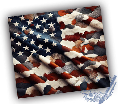 Patriotic Cowhide Flag Tumbler, Cowhide Tumbler, American Flag Design, Rustic Drinkware, Sublimation Wrap, Patriotic Gift, Western Style Cup, Country Flag Tumbler Sublimation ToriDesigns 