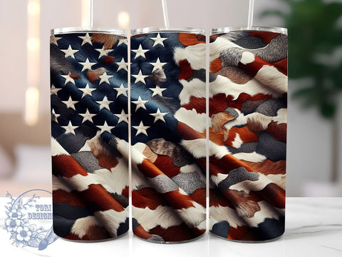 Patriotic Cowhide Flag Tumbler, Cowhide Tumbler, American Flag Design, Rustic Drinkware, Sublimation Wrap, Patriotic Gift, Western Style Cup, Country Flag Tumbler Sublimation ToriDesigns 