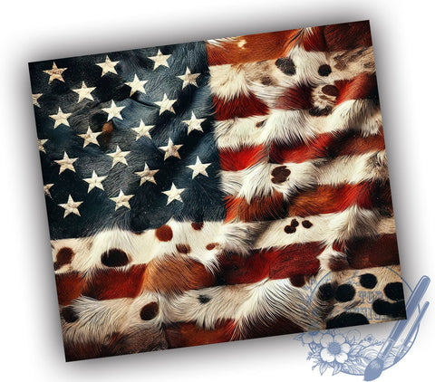 Patriotic Cowhide Flag Tumbler, Cowhide Tumbler, American Flag Design, Rustic Drinkware, Sublimation Wrap, Patriotic Gift, Western Style Cup, Country Flag Tumbler Sublimation ToriDesigns 