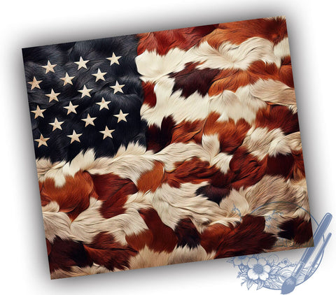 Patriotic Cowhide Flag Tumbler, Cowhide Tumbler, American Flag Design, Rustic Drinkware, Sublimation Wrap, Patriotic Gift, Western Style Cup, Country Flag Tumbler Sublimation ToriDesigns 