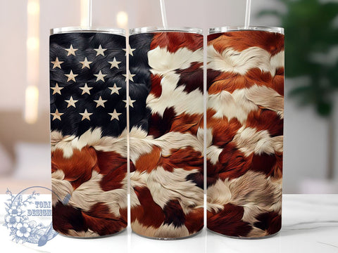 Patriotic Cowhide Flag Tumbler, Cowhide Tumbler, American Flag Design, Rustic Drinkware, Sublimation Wrap, Patriotic Gift, Western Style Cup, Country Flag Tumbler Sublimation ToriDesigns 