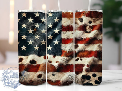 Patriotic Cowhide Flag Tumbler, Cowhide Tumbler, American Flag Design, Rustic Drinkware, Sublimation Wrap, Patriotic Gift, Western Style Cup, Country Flag Tumbler Sublimation ToriDesigns 