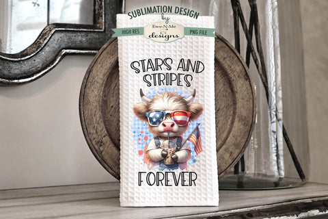 Patriotic Cows with Iced Coffee - Sublimation Kitchen Towel Design Sublimation Ewe-N-Me Designs 