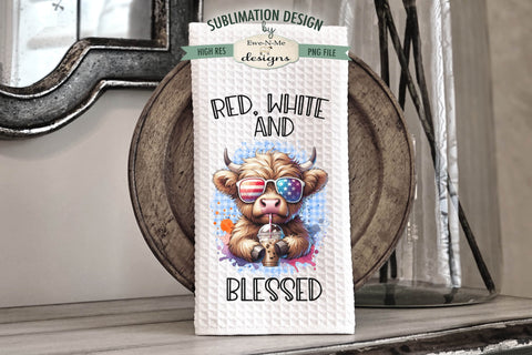 Patriotic Cows with Iced Coffee - Sublimation Kitchen Towel Design Sublimation Ewe-N-Me Designs 