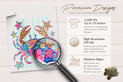 Patriotic Crab PNG, Floral Coastal Summer Shirt Design Sublimation The Vintage Signs Shop 