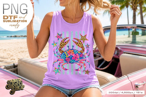 Patriotic Crab PNG, Floral Coastal Summer Shirt Design Sublimation The Vintage Signs Shop 