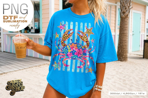 Patriotic Crab PNG, Floral Coastal Summer Shirt Design Sublimation The Vintage Signs Shop 