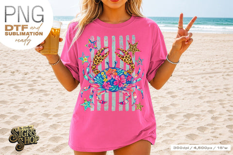Patriotic Crab PNG, Floral Coastal Summer Shirt Design Sublimation The Vintage Signs Shop 