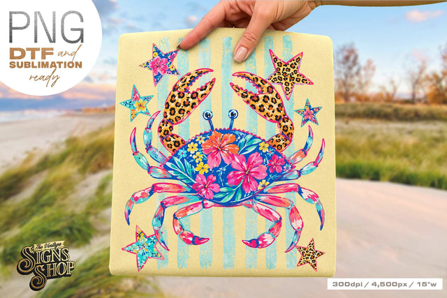 Patriotic Crab PNG, Floral Coastal Summer Shirt Design Sublimation The Vintage Signs Shop 