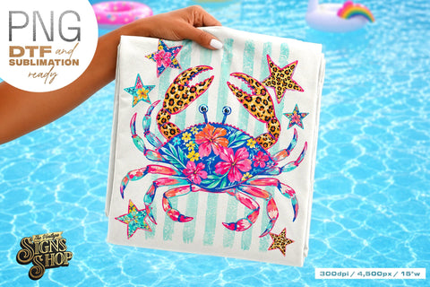 Patriotic Crab PNG, Floral Coastal Summer Shirt Design Sublimation The Vintage Signs Shop 