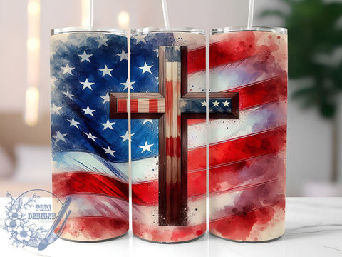Patriotic Cross 20oz Skinny Tumbler, Christian Jesus Tumbler Png, Straight & Tapered Tumbler Wrap, Instant Digital Download Sublimation ToriDesigns 