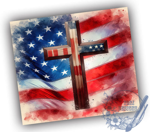 Patriotic Cross 20oz Skinny Tumbler, Christian Jesus Tumbler Png, Straight & Tapered Tumbler Wrap, Instant Digital Download Sublimation ToriDesigns 