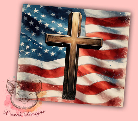 Patriotic Cross 20oz Tumbler Png, Straight & Tapered Tumbler Png, Christian Jesus Tumbler Png, Digital Download PNG Sublimation Lara' s Designs 