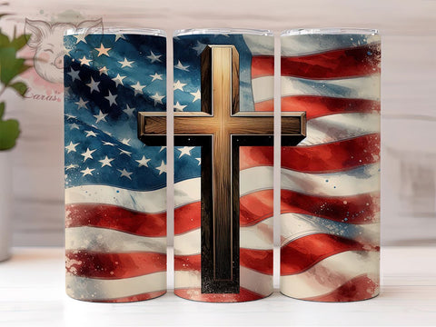 Patriotic Cross 20oz Tumbler Png, Straight & Tapered Tumbler Png, Christian Jesus Tumbler Png, Digital Download PNG Sublimation Lara' s Designs 