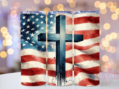 Patriotic Cross 20oz Tumbler Wrap Sublimation Design, Straight Tapered Tumbler Wrap, American Flag Tumbler Png, Instant Digital Download Sublimation SvggirlplusArt 