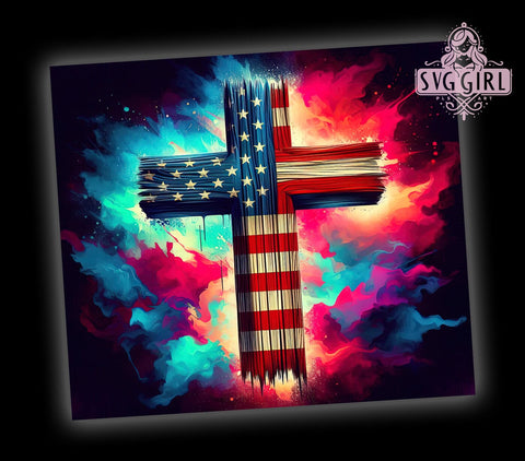 Patriotic Cross 20oz Tumbler Wrap Sublimation Design, Straight Tapered Tumbler Wrap, American Flag Tumbler Png, Instant Digital Download Sublimation SvggirlplusArt 