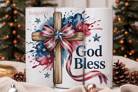 Patriotic Cross 20oz Tumbler Wrap Sublimation DesignSVG 