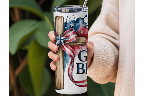 Patriotic Cross 20oz Tumbler Wrap Sublimation DesignSVG 