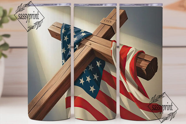 Patriotic Cross 20oz Tumbler Wrap Sublimation sassyprint 