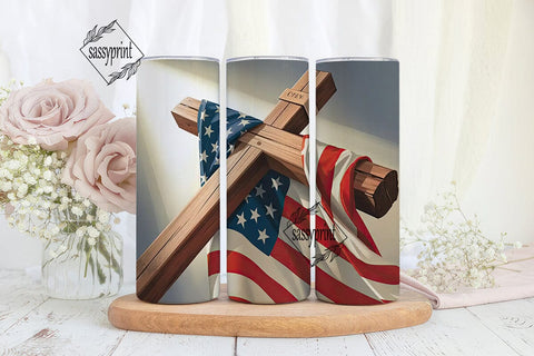 Patriotic Cross 20oz Tumbler Wrap Sublimation sassyprint 