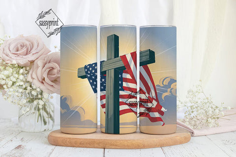 Patriotic Cross 20oz Tumbler Wrap Sublimation sassyprint 