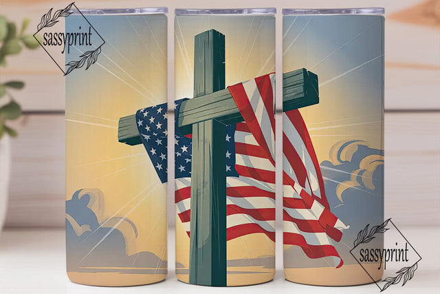 Patriotic Cross 20oz Tumbler Wrap Sublimation sassyprint 