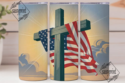 Patriotic Cross 20oz Tumbler Wrap Sublimation sassyprint 