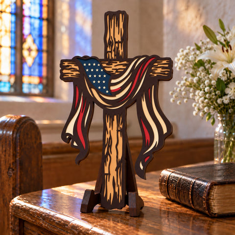 Patriotic Cross 3D SVG | American Flag Cross SVG | 6 Layer Christian Laser Cut File | USA Cross Dxf | Layered Faith Wall Art 3D Paper HappyDesignStudio 