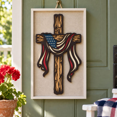 Patriotic Cross 3D SVG | American Flag Cross SVG | 6 Layer Christian Laser Cut File | USA Cross Dxf | Layered Faith Wall Art 3D Paper HappyDesignStudio 