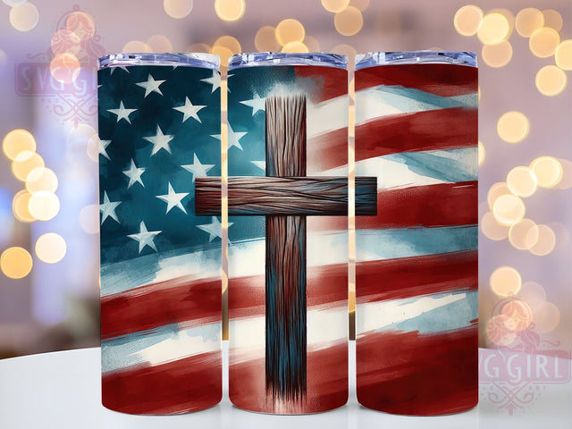 Patriotic Cross, American Flag, Christian Jesus, Tumbler Wrap, 20oz Tumbler, Sublimation Design, Faith Gift Sublimation SvggirlplusArt 