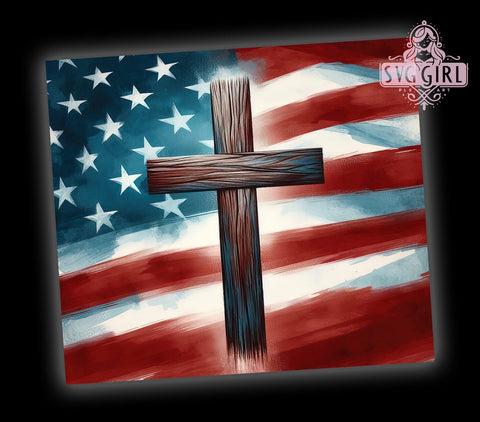 Patriotic Cross, American Flag, Christian Jesus, Tumbler Wrap, 20oz Tumbler, Sublimation Design, Faith Gift Sublimation SvggirlplusArt 