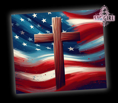 Patriotic Cross, American Flag, Christian Jesus, Tumbler Wrap, 20oz Tumbler, Sublimation Design, Faith Gift Sublimation SvggirlplusArt 