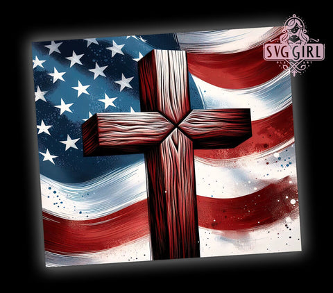 Patriotic Cross, American Flag, Christian Jesus, Tumbler Wrap, 20oz Tumbler, Sublimation Design, Faith Gift Sublimation SvggirlplusArt 