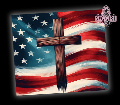 Patriotic Cross, American Flag, Christian Jesus, Tumbler Wrap, 20oz Tumbler, Sublimation Design, Faith Gift Sublimation SvggirlplusArt 