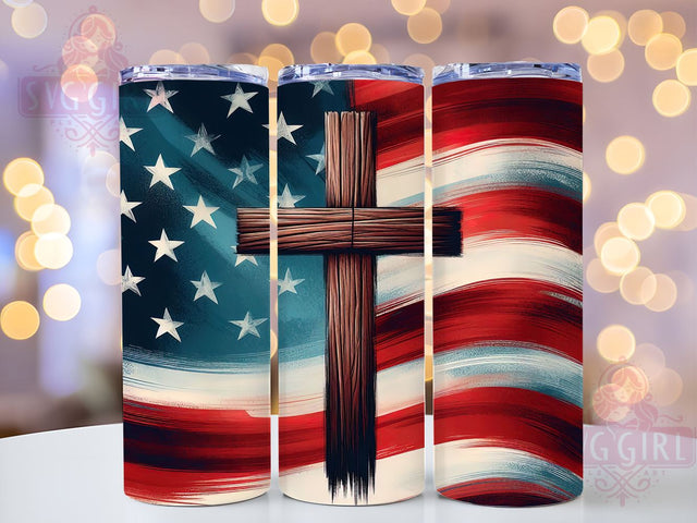 Patriotic Cross, American Flag, Christian Jesus, Tumbler Wrap, 20oz Tumbler, Sublimation Design, Faith Gift Sublimation SvggirlplusArt 